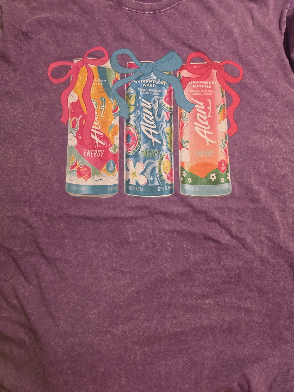 Alani Tye Dye  Purple Graphic T‑Shirt with Colorful Can Prints